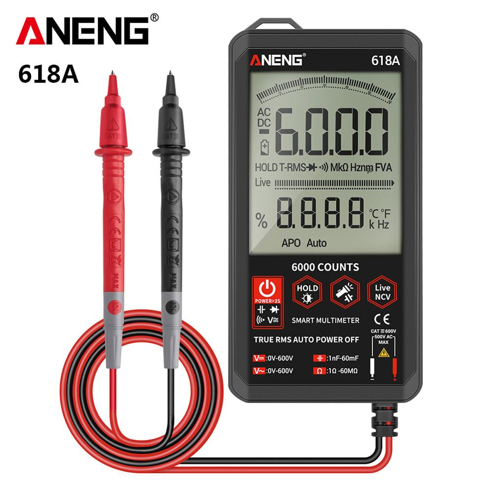 Aneng 618A Digitale Multimeter 6000 Count Dc/Ac Voltage Tester Current Meter Flash Licht Terug Grote Screen Multimeter