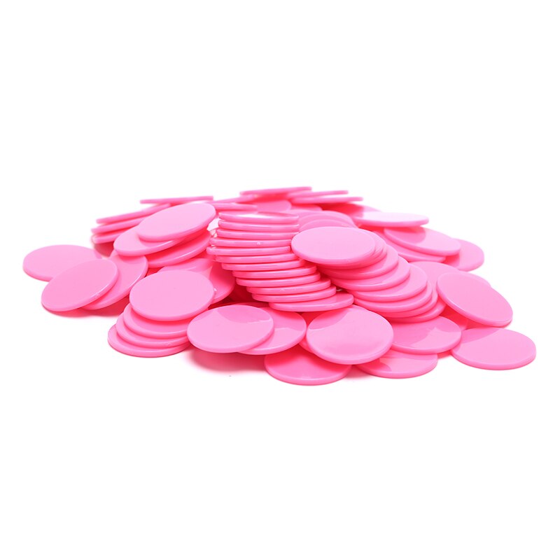 100 stk / lot 9 farver 25mm plastik poker chips casino bingo markører token sjov familie klub brætspil legetøj: Lyserød