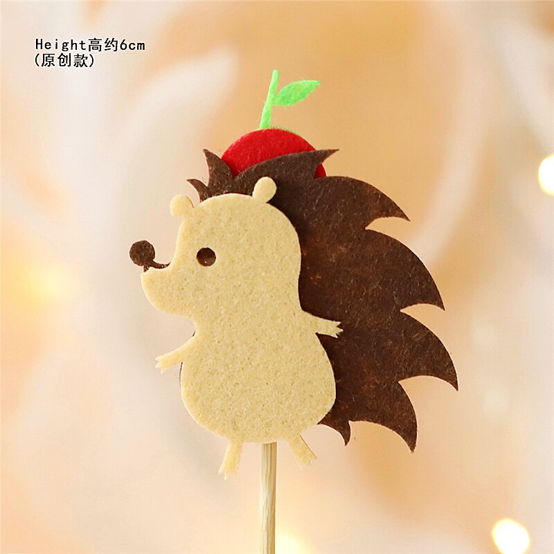 Voelde Dieren Aap Leeuw Giraffe Uil Cake Topper Voor Verjaardagsfeestje Decoraties Bakken Levert Baby Shower Kid Liefde: 2pc felt Hedgehog