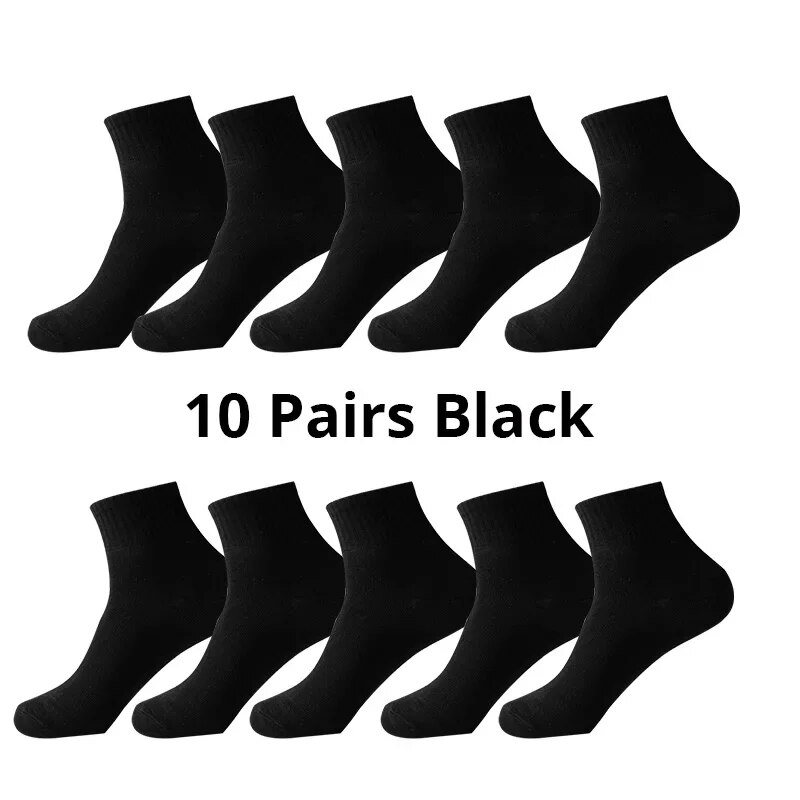 10 pares de meias masculinas respiráveis e confortáveis, meias casuais de escritório para tênis, meias de trabalho para todas as estações: Preto