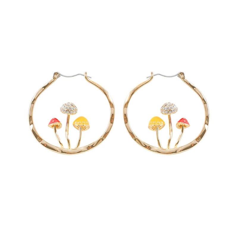 Leuke Paddestoel Oorbellen Paddestoel Hoops Gold Tone Cirkel Earringshoop Oorbellen Enorme Hoops Unieke Paddestoel Sieraden