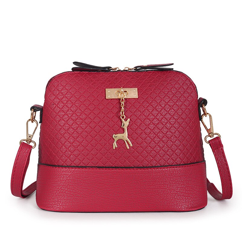 Bolsas feminina pu lær kvinner skulderveske kvinnelig veske hjort anheng håndvesker jente mini crossbody ingen lomme enkelt glidelås: Vinrød
