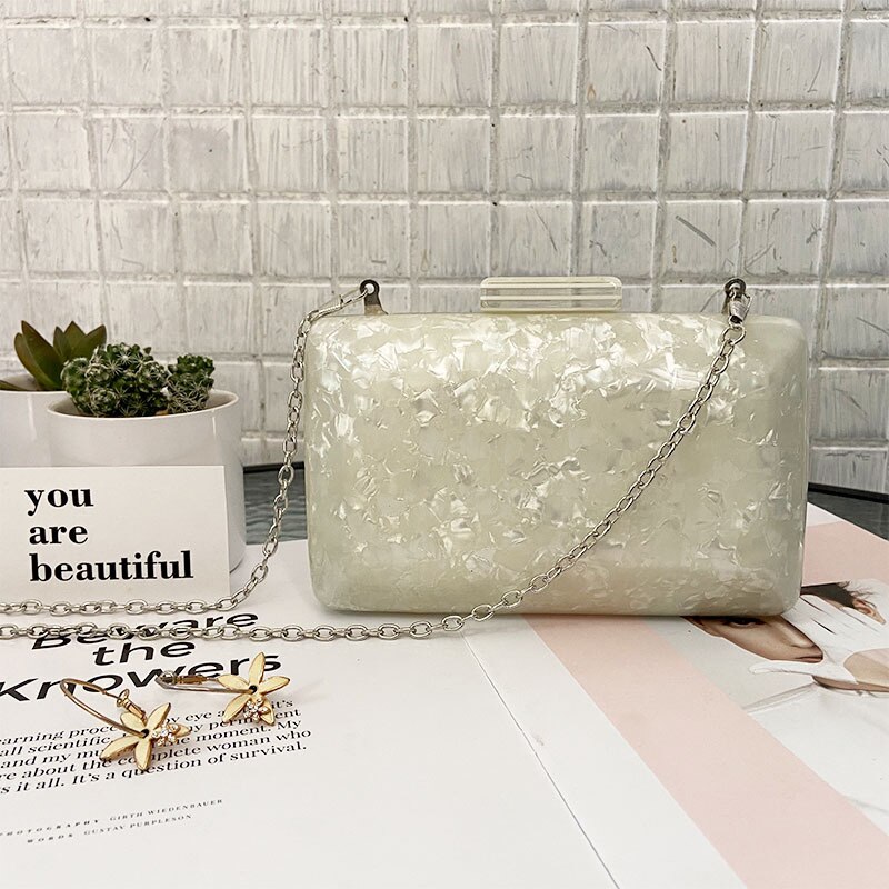 Nova moda sacos de acrílico concha noite embraiagens pearlescent bolsa de ombro das senhoras caixa festa baile casamento bolsas bolsas bolsas: White