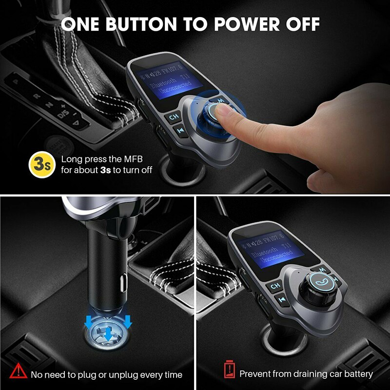 1,44 pulgadas Bluetooth 5,0 5V3.1A transmisor FM adaptador Bluetooth voltaje de batería cargador doble USB con modulador de avisos de voz