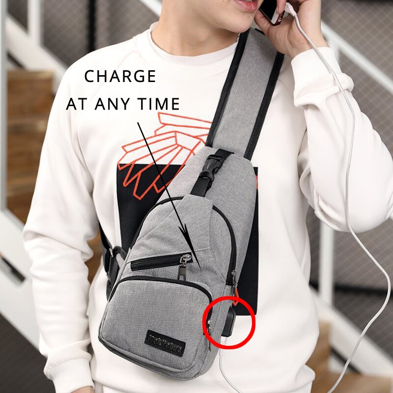 Universal Oxford Shoulder bag USB Charging Travel Single Strap Casual Crossbody Office Messenger Bag Pack 372