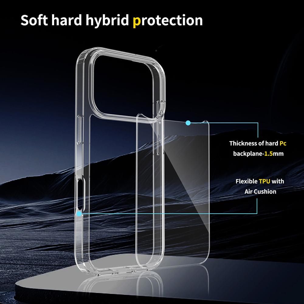 Funda rígida transparente híbrida para iPhone 17 Air 16E 16 15 14 13 12 11 Pro Max Plus Mini carcasa suave de silicona 17 a prueba de golpes