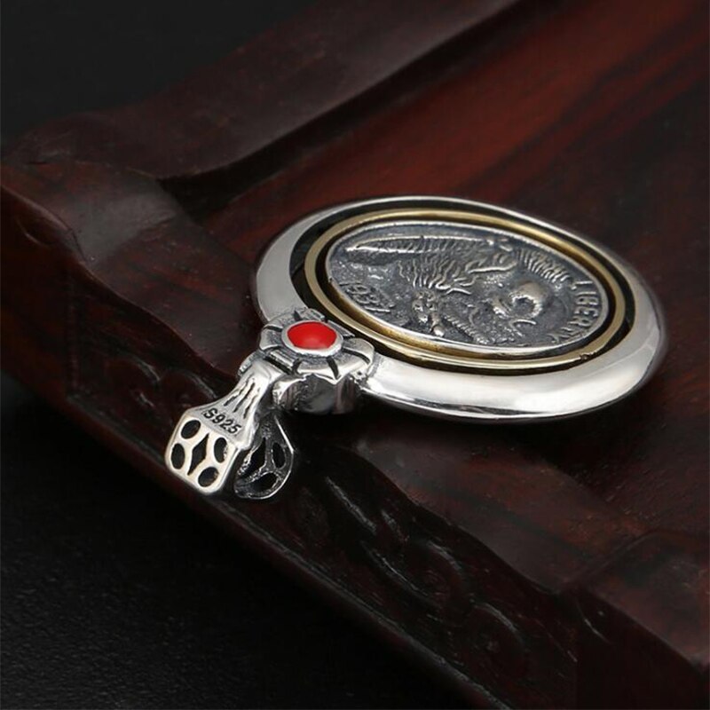 925 Sterling Silver Jewelry Men Women Rotatable Skull Round card Charm Necklace Pendant Jewelry