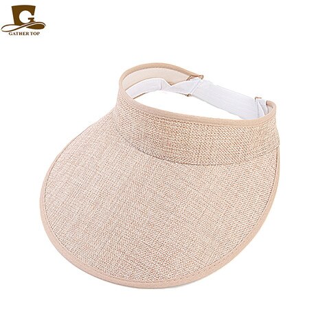 Women empty Top sun hat outdoor Summer Style hemp sports baseball cap Plastic Sun Visor Hat: KHAKI