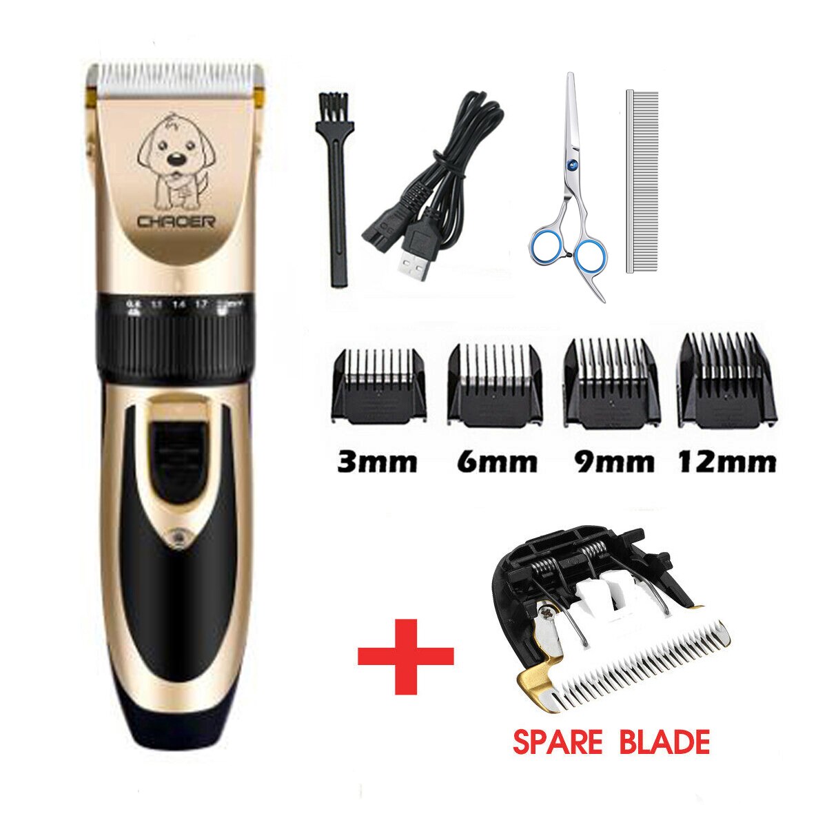 Cortadora de pelo eléctrica para perros y mascotas, cortaúñas para gato, máquina de afeitar, tijeras de aseo, recargable por USB, bajo ruido: Set Four