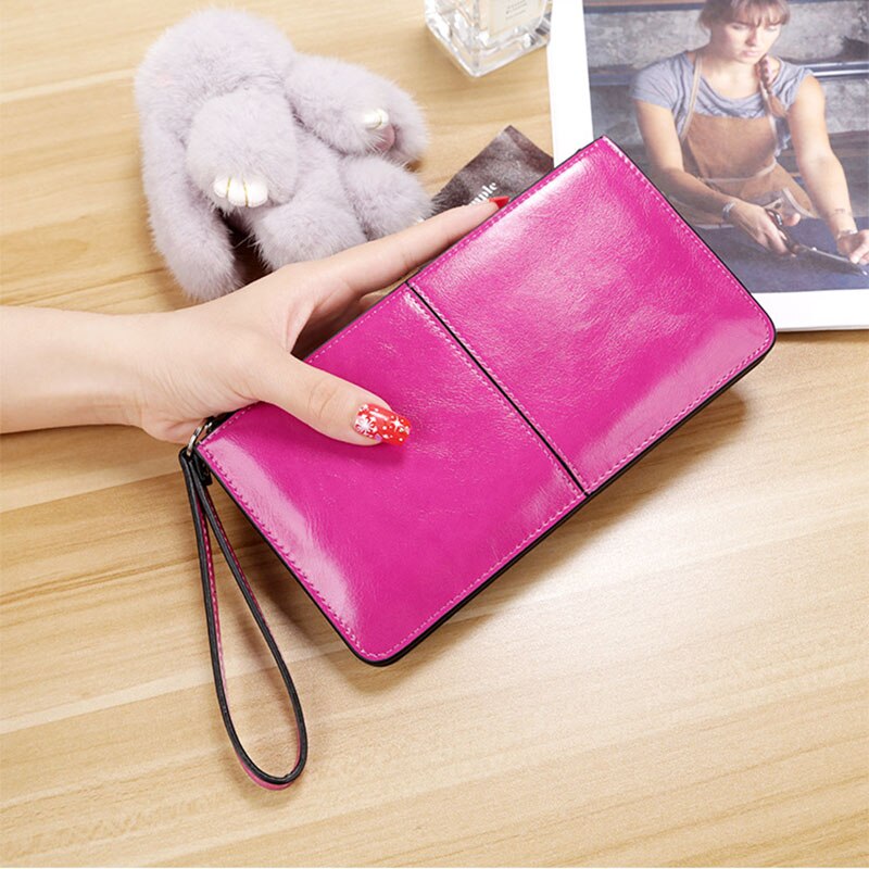 Cartera de piel aceitado de caramelo para mujer de largo, bolso de mano de día para mujer, monedero de señora, bolso de mano Carteira: M Purple