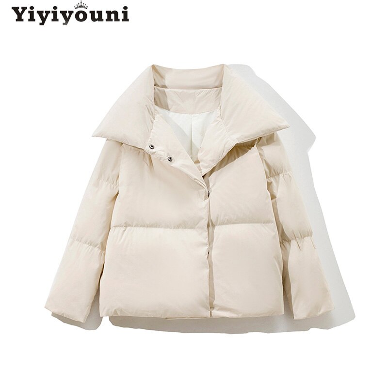 Yiyiyouni oversized cropped varma vinterjackor dam bomull vadderad parkas ytterkläder kvinnor solid casual tjocka jackor dam