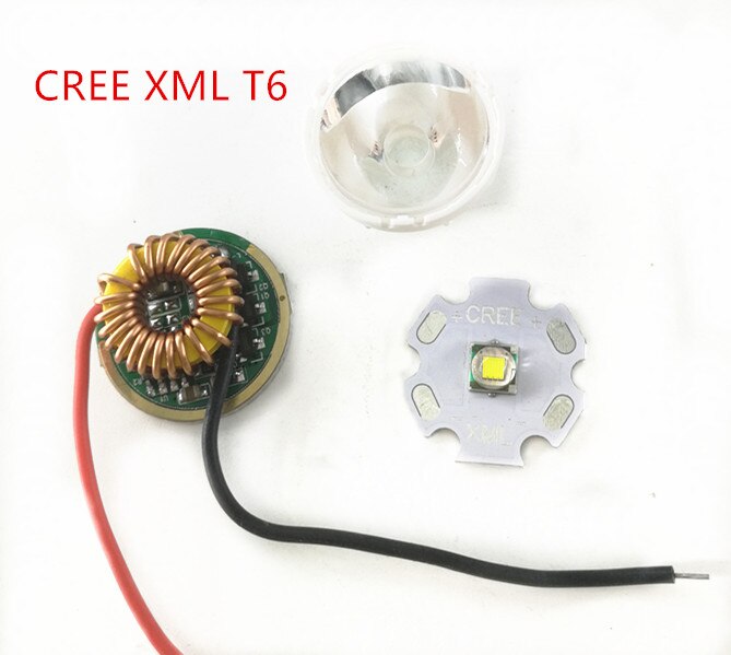 Cree XM-L LED T6 White Light with 20mm star pcb+ 3.7V 5modes led Driver +T6 15degree led Lens with Base Holder kit