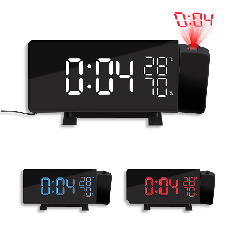 1*Clock+1*Charging Cable USB Digital Alarm Clock Thermometer Hygrometer Projection FM Radio LED Display