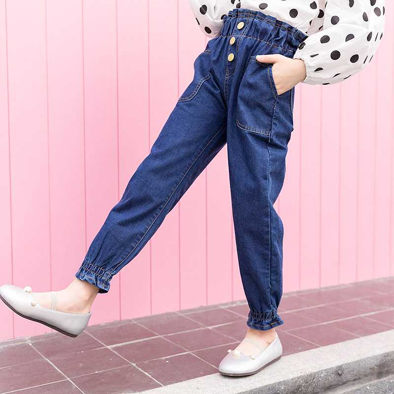 Højtaljet teenager pige jeans efterår blå børn jeans til piger børn bukser fritidsbukser tøj til 3-14 år: 11