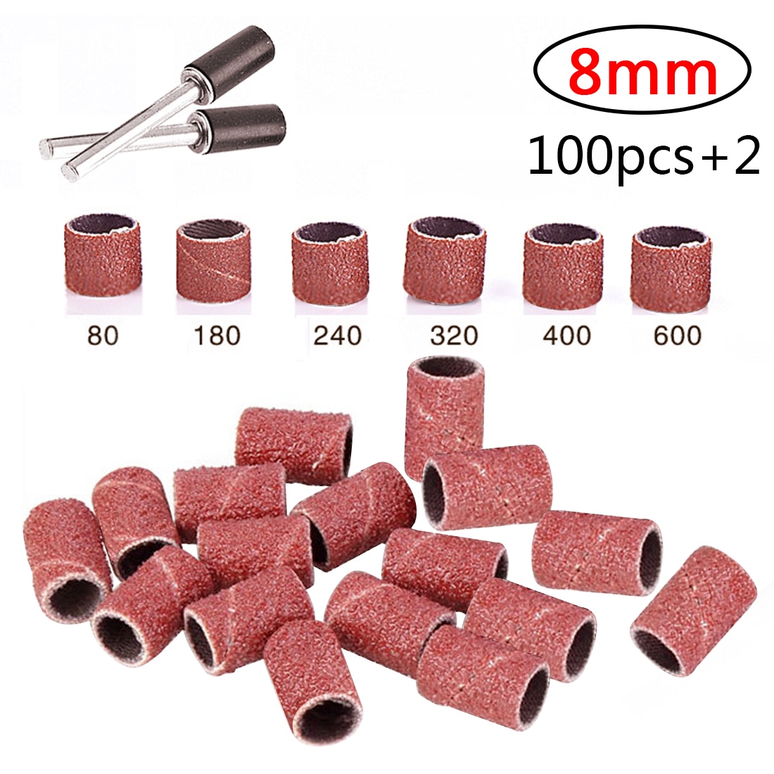 Sanding Drum Set #80-#600 Grit with 3.17mm Sanding Mandrel for Dremel Rotary Tools Abrasive Tools 8mm/14mm Sanding Bands