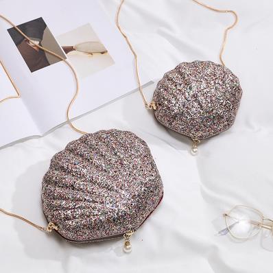Pailletten Dazzling Shell Vorm Party Ladies Mini Purse Chain Crossbody Messenger Bag Handtas Schoudertas Vrouwelijke Bolsa: Zilver / 19X7X17