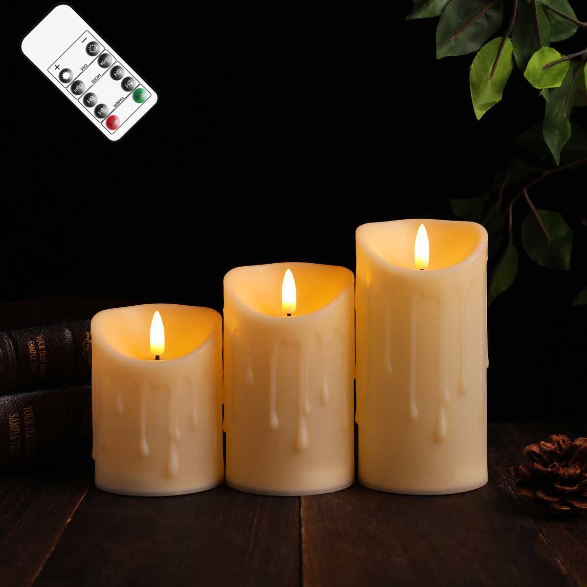 Pack of 3 Remote Control Moving Wick LED Flameless Candles , Flickering Battery Operated Pillar Candles With Realistic Flame: not moving flame