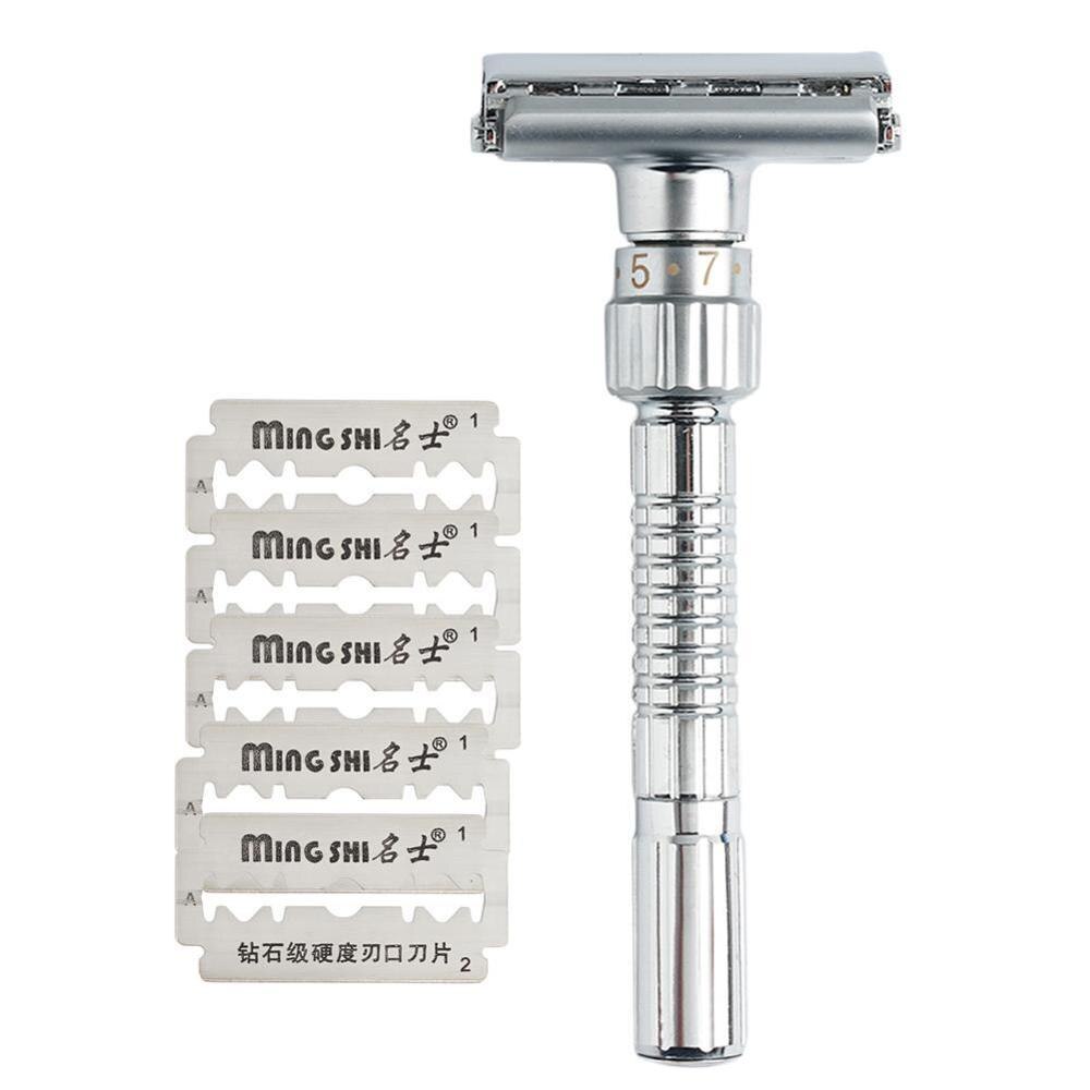 Adjustable Safety Razor Double Edge Classic Mens Shaving Mild to Aggressive 1-6/9 File Hair Removal Shaver it with 5 Blades: 9 File