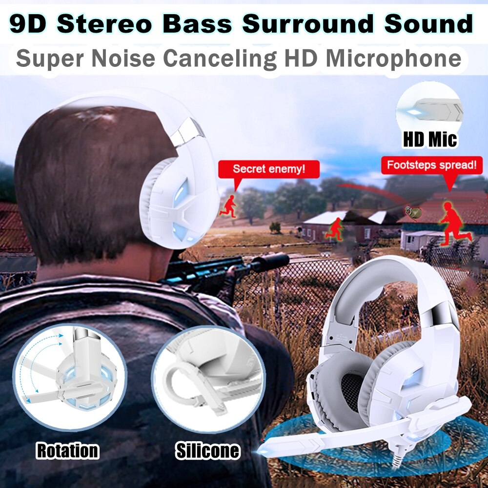 Super Bass Headset Gamer Hoofdtelefoon Computer Pc, over Ear 9D Stereo Telefoon Gaming Headset Met Microfoon Voor PS4 PS5 Xbox