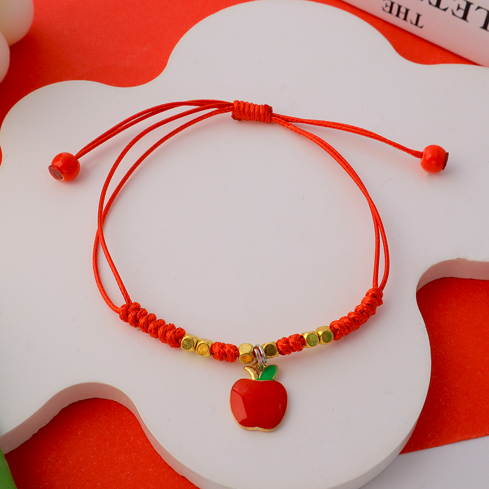 Dulce fresa cereza trenzada cuerda de mano DIY pulseras de cuerda roja ajustables para niñas accesorios de joyería: Color oro puro