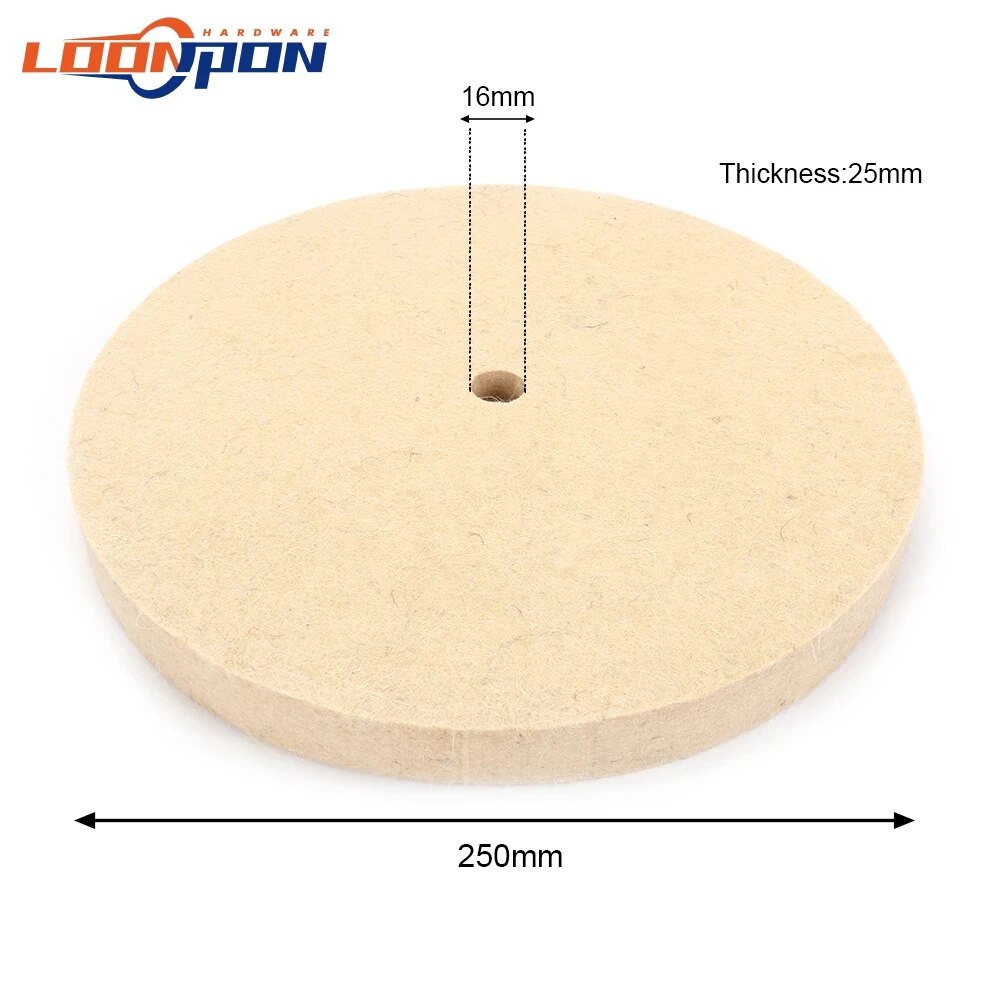 200-300mm Wool Felt Polishing Buffing Wheel Bore 16mm for Metal Marble Glass Ceramics 10MM Inner Diameter 25mm Thickness: 250mm