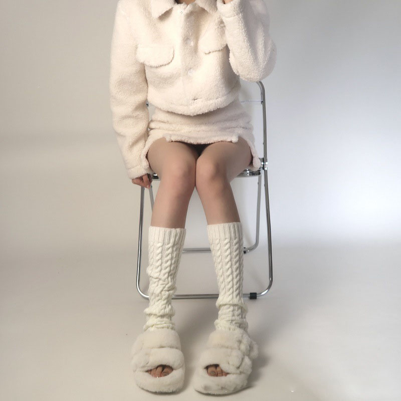 rozaduras piernas calcetines largos lana Lindo leg warmers Calcetines de punto Lolita para mujer, calentador de piernas de chica dulce, Bola de lana, cubierta de pie de punto, Cosplay, otoño, invierno,: Castaño