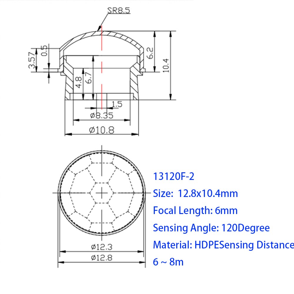 Human Body Infrared Sensor Fresnel Lens Focal Length 6mm PIR Lens PIR Thermal Release Lenses Sensing Distance 6-8m: 13120F-2 / 1pcs