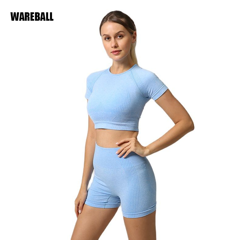 Conjunto de Yoga sin costuras para mujer, Top corto, camisa de manga corta, pantalones cortos de Fitness, ropa de entrenamiento para mujer, ropa de gimnasio, conjunto deportivo de Yoga