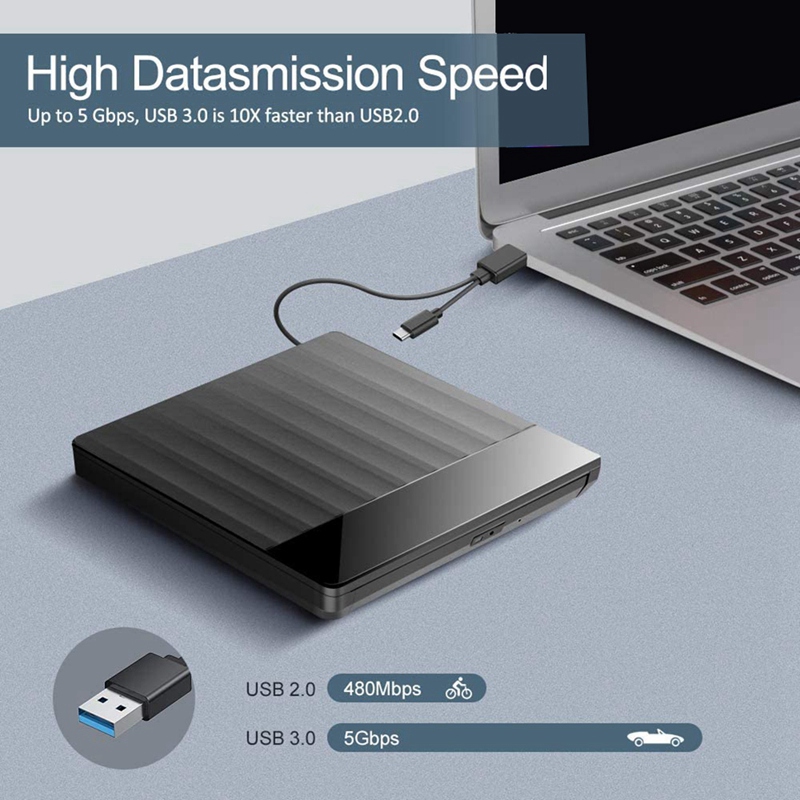 External CD DVD Drive,USB 3.0 and USB C Port High Speed Data Transfer Portable CD DVD +/-RW Drive Slim DVD/CD ROM Burner