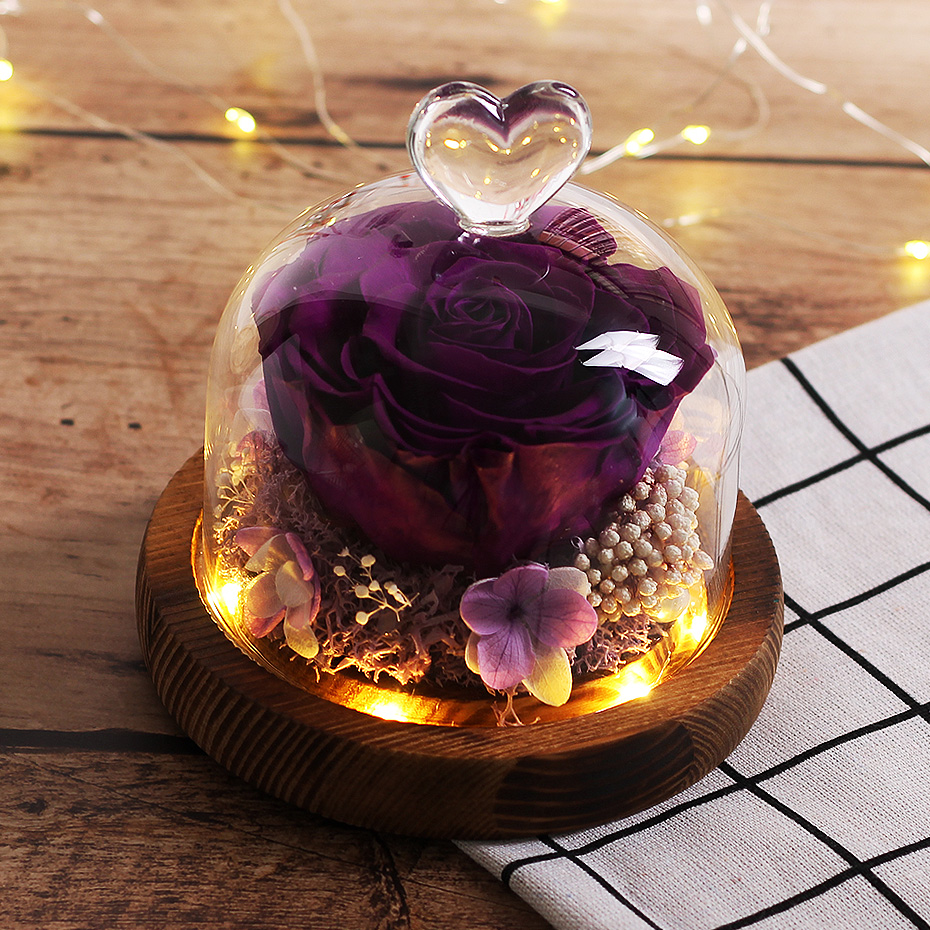 Led lampa ros i glaskupol exklusiv ros odödlig blomma födelsedag skönhet och odjuret evig mors dag presentlila ros: A081
