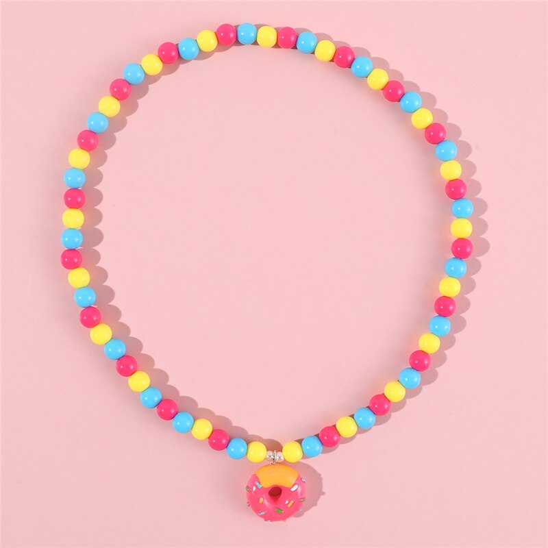 Makersland Snowflake Rainbow Beaded Necklace Cute Charm Pendant Jewelry Accessories Jewelry Necklace For Children: Pink Donut