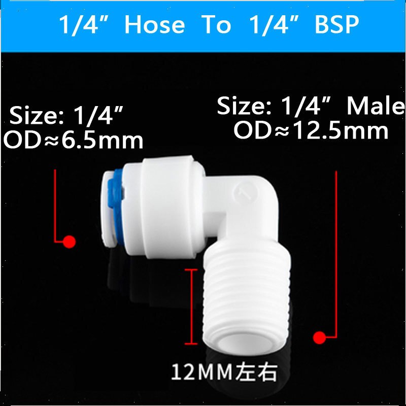 RO Acqua Gomito Attacco Rapido Raccordo 1/4 "3/8" OD Tubo Flessibile di 1/4 "3/8" 1/2 "BSP Maschio sistema Ad Osmosi inversa Connettore Tubo di Plastica