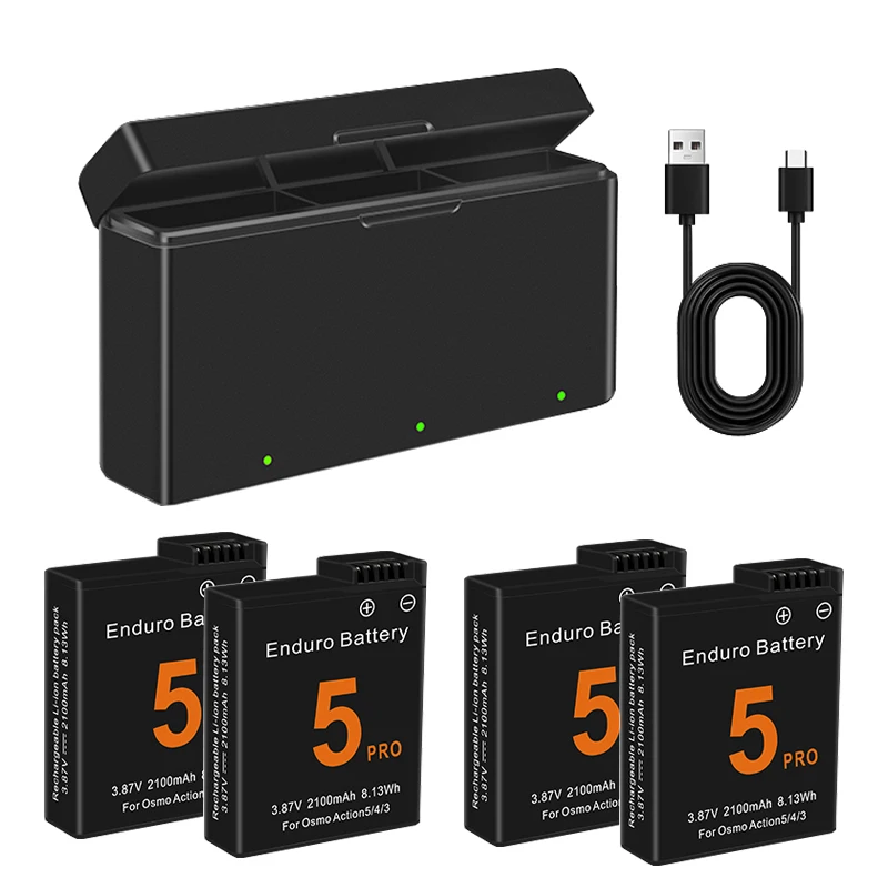 Battery for DJI Osmo Action 5 Pro Action Camera Batteries 3 Slots Fast Charger 2100mah Battery for Osmo 3 4 5 Pro Accessories: green