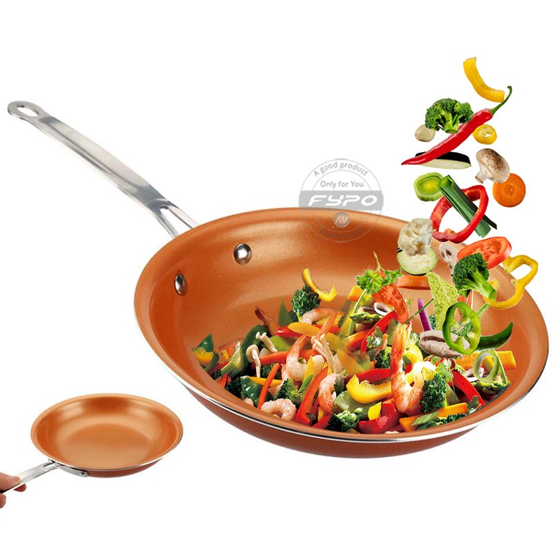 Non-stick Koperen Pannen Koekenpannen met Keramische Coating Inductie Koken Oven Koken Pot Anti-aanbak Pan Kookgerei chef pan