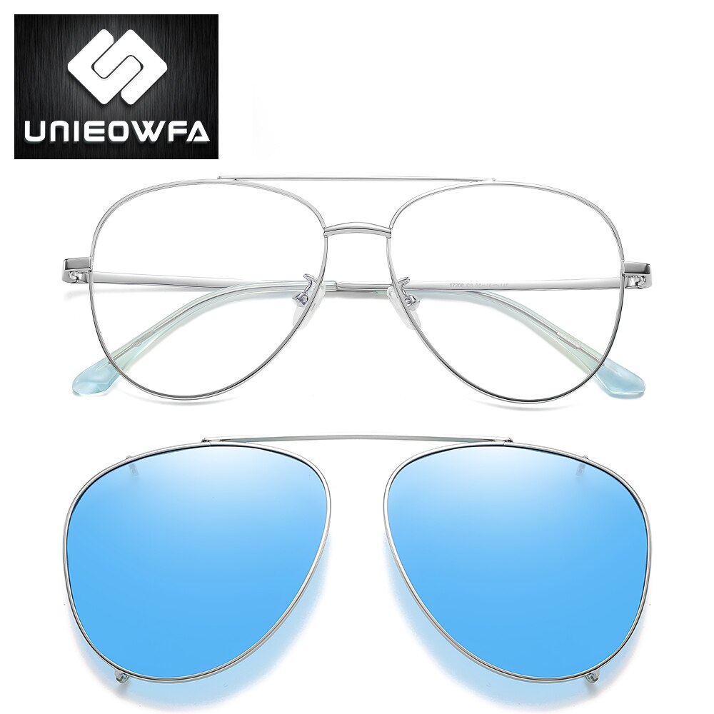Gafas magnéticas de aviación para hombre, anteojos de sol con Clip de imán polarizado, con prescripción, montura óptica para Miopía: C5 Blue