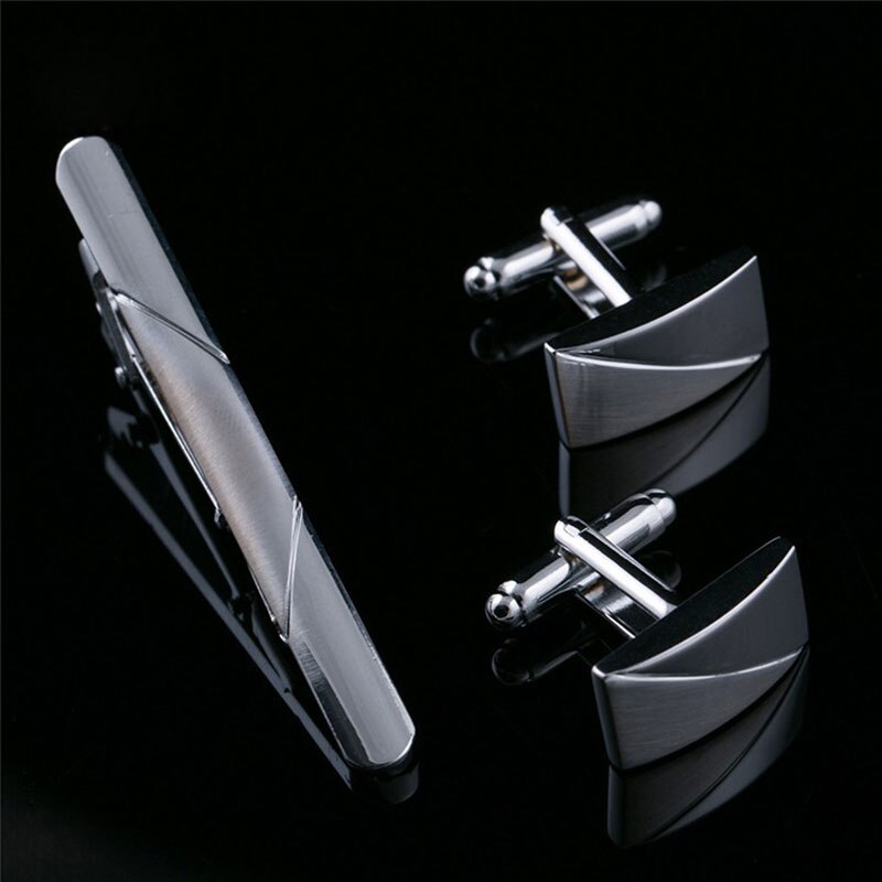 Luxury Classic Business Square Brush Men Cufflinks Tie Clips Set Plating Necktie Pin Tie Bars Clip Clasp: Default Title