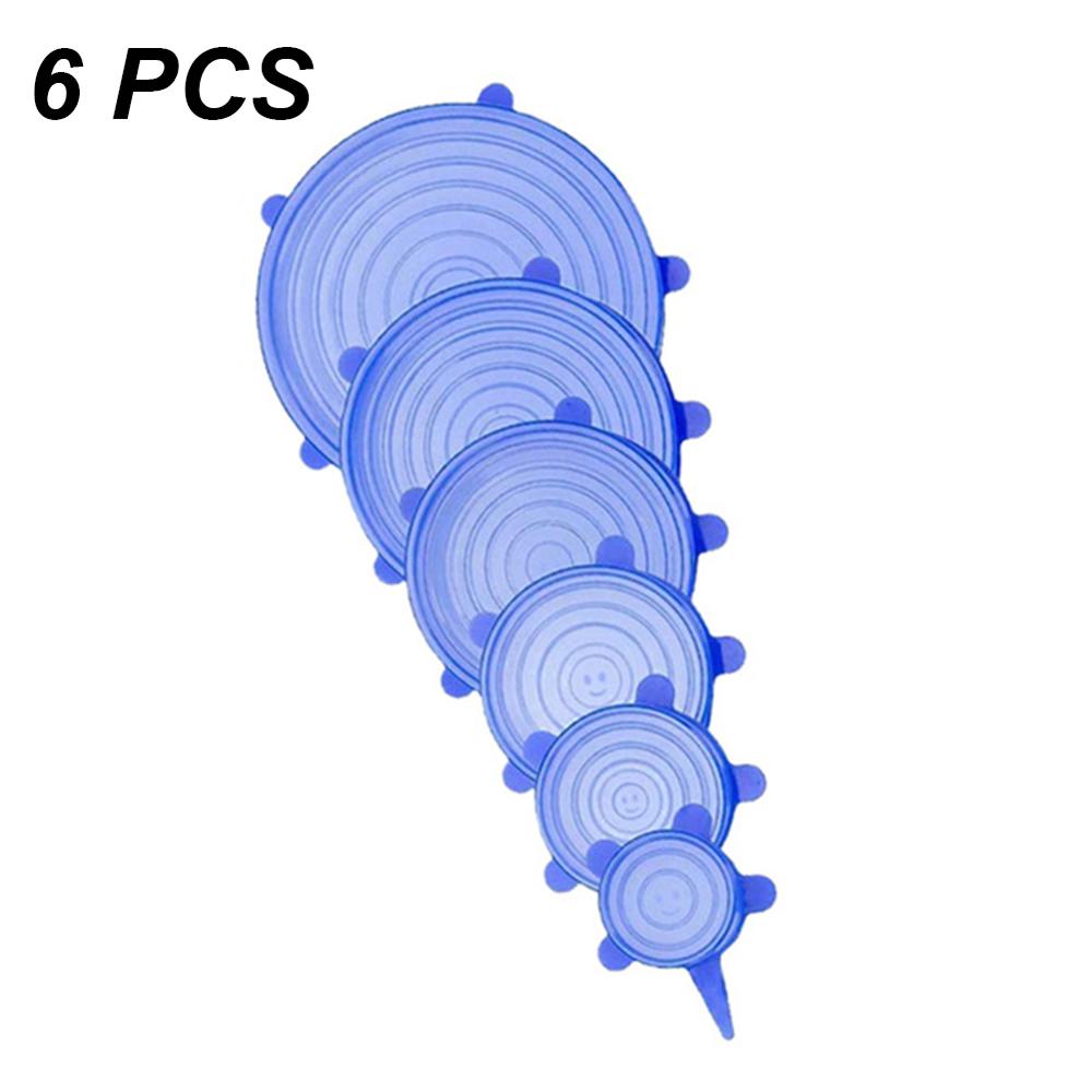 6/12Pcs Silicone Stretch Deksels Universele Deksel Siliconen Kom Pot Deksel Siliconen Cover Pan Koken Voedsel Verse kom Cover: 6pcs blue round