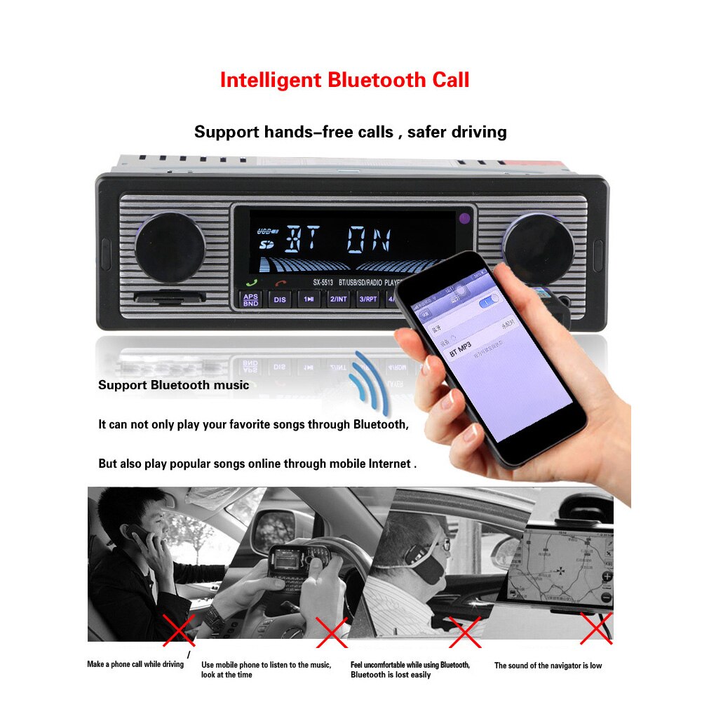 Aux MP3 Player Vintage Stereo Radio Music USB LCD Display Bluetooth Car Classic FM Audio