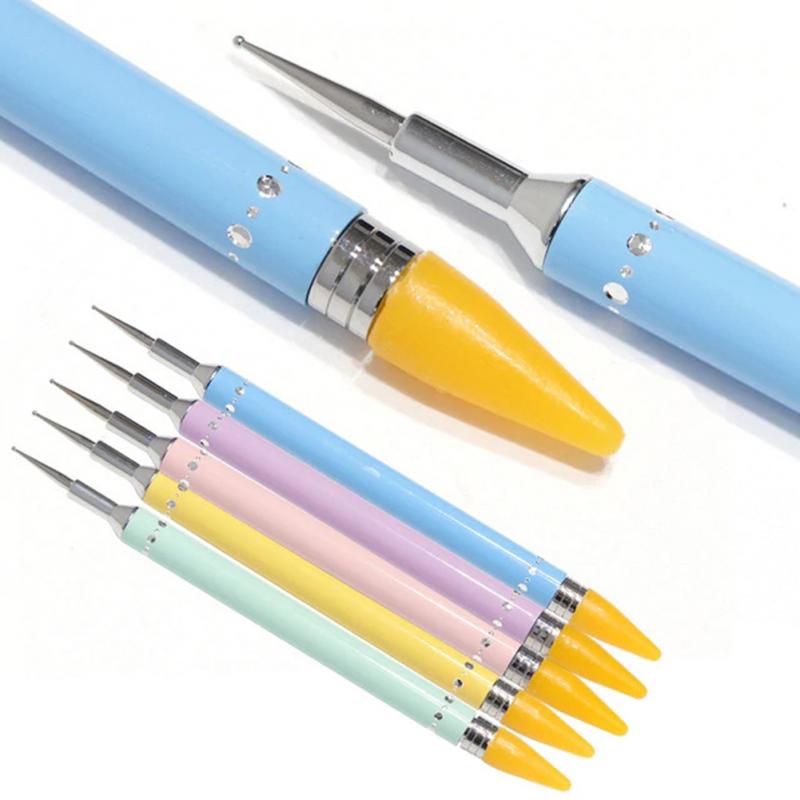 1 Uds pluma punteada de cera Dual-lápices de Picker herramientas de uñas de acero Rhinestone mango arte de uñas puntear uñas de arte y herramientas