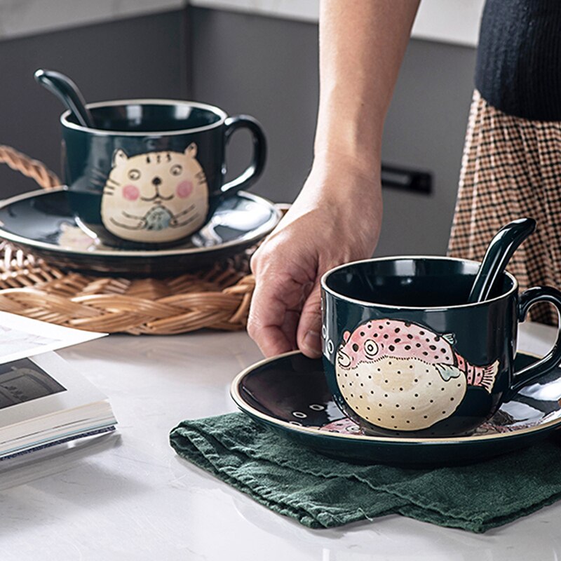 Taza y plato para desayuno de avena, juego de microondas de cerámica para el hogar, tazón de cereales y leche de gran capacidad