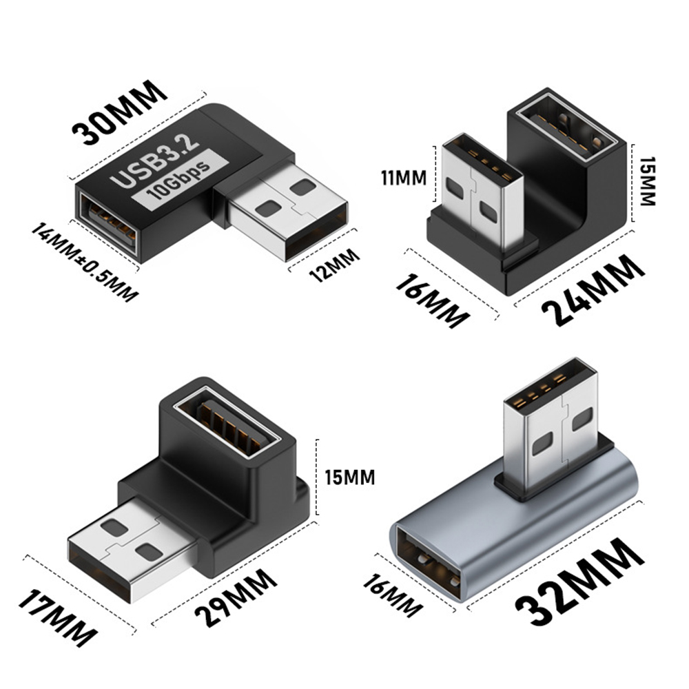 Adaptador de extensión de ángulo recto USB 3,2 macho a hembra de 90 grados, adaptador de codo hacia arriba USB de 10Gbps para conversión de conector de PC portátil