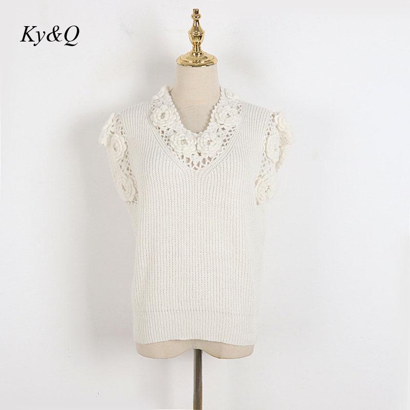 Handgemaakte Haak Bloem Uitgeholde Trui Wit Mohair Drie-Dimensionale Bloem Vest Vrouwelijke V-hals Gebreide Jas Vest