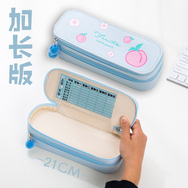Candy Color Pencil Case Sweet Cute Pencil Bag School Supplies Kawaii Stationery Pen Case Pouch Box Fruit Banana Pencil Box: blue Plus