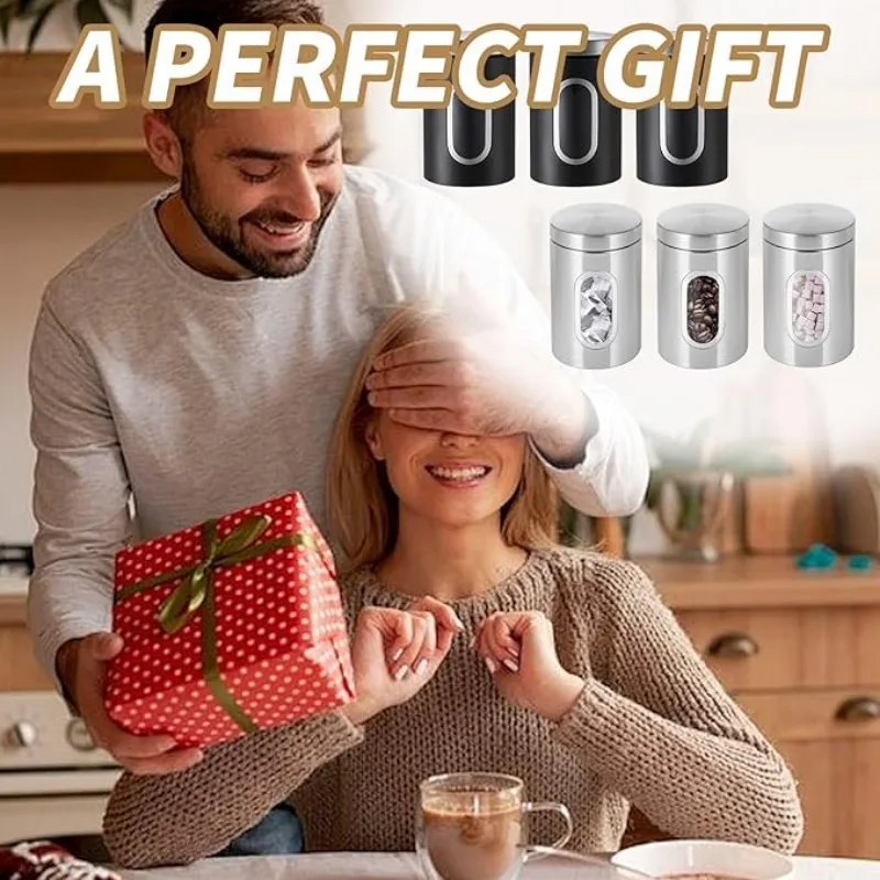 3pcs Coffee Bean Storage Containers Reusable Stainless Steel Tea Coffee Sugar Jar Portable Leakproof Food Storage Box Easy Clean
