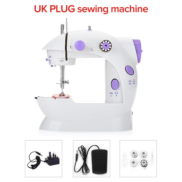 Mini Machine à coudre à main Double vitesse Double fil avec lumière multi-fonction électrique automatique bande de roulement rembobinage outils de couture: UK PLUG