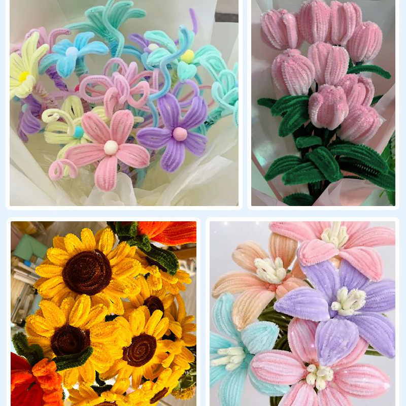100/10pcs Colorful Plush Twister Stick Toys DIY Handmade Flower Bouquet Material Pack Encryption Plush Twister Stick Puzzle Toys