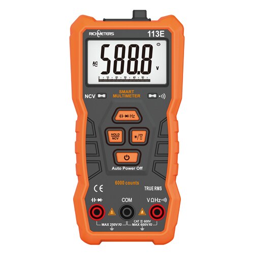 RICHMETERS RM113D NCV Digital Multimeter 6000 counts Auto Ranging AC/DC voltage meter Flash light Back light Large Screen 113A/D: 113E without magnet