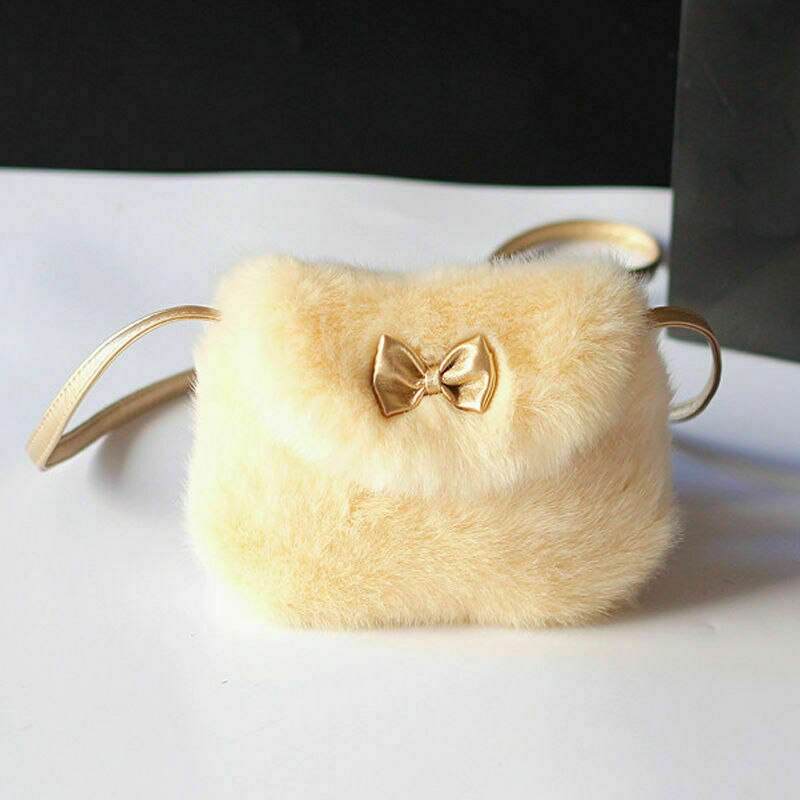 Niedliche, flauschige mini-schleifen-umhängetasche für mädchen, weiche fellhandtasche