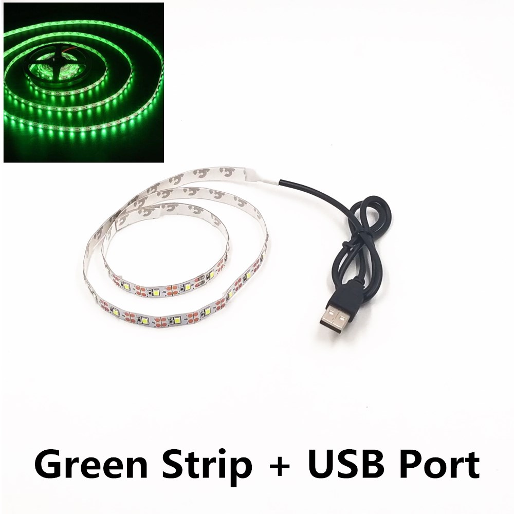 Cadena de luz nocturna LED DC5V con Cable de puerto USB 50CM 1M 2M 3M 4M 5M lámpara de tira de luz LED USB SMD 3528 para TV/PC/portátil: Gris claro / Verde