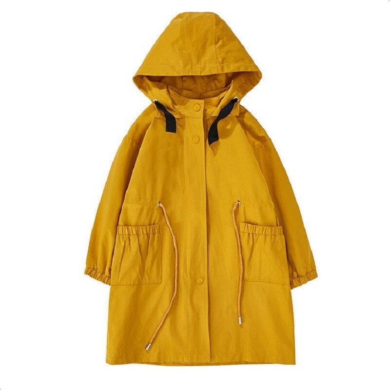 Herfst Kinderen Uitloper Windjack Voor Meisjes Solid Elastische Taille Hooded Katoen Warm Mid-Lengte Jas Voor Kinderen 4-15Y